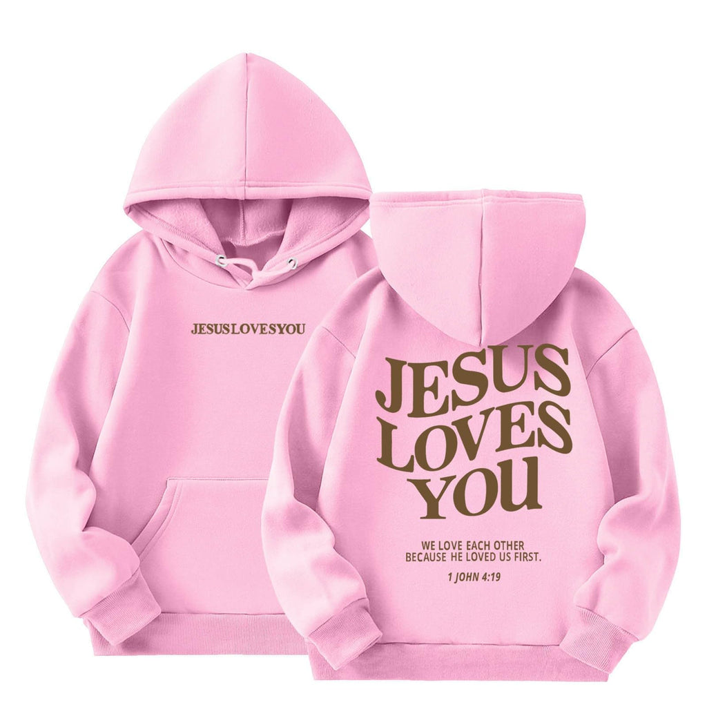 Kids Boys Girls JESUS LOVES YOU print Hooded Sweatshirts Long Sleeve Comfy Pullover Sweatshirt Tops Winter Fall Clothes Pink 6-7 Years clearance