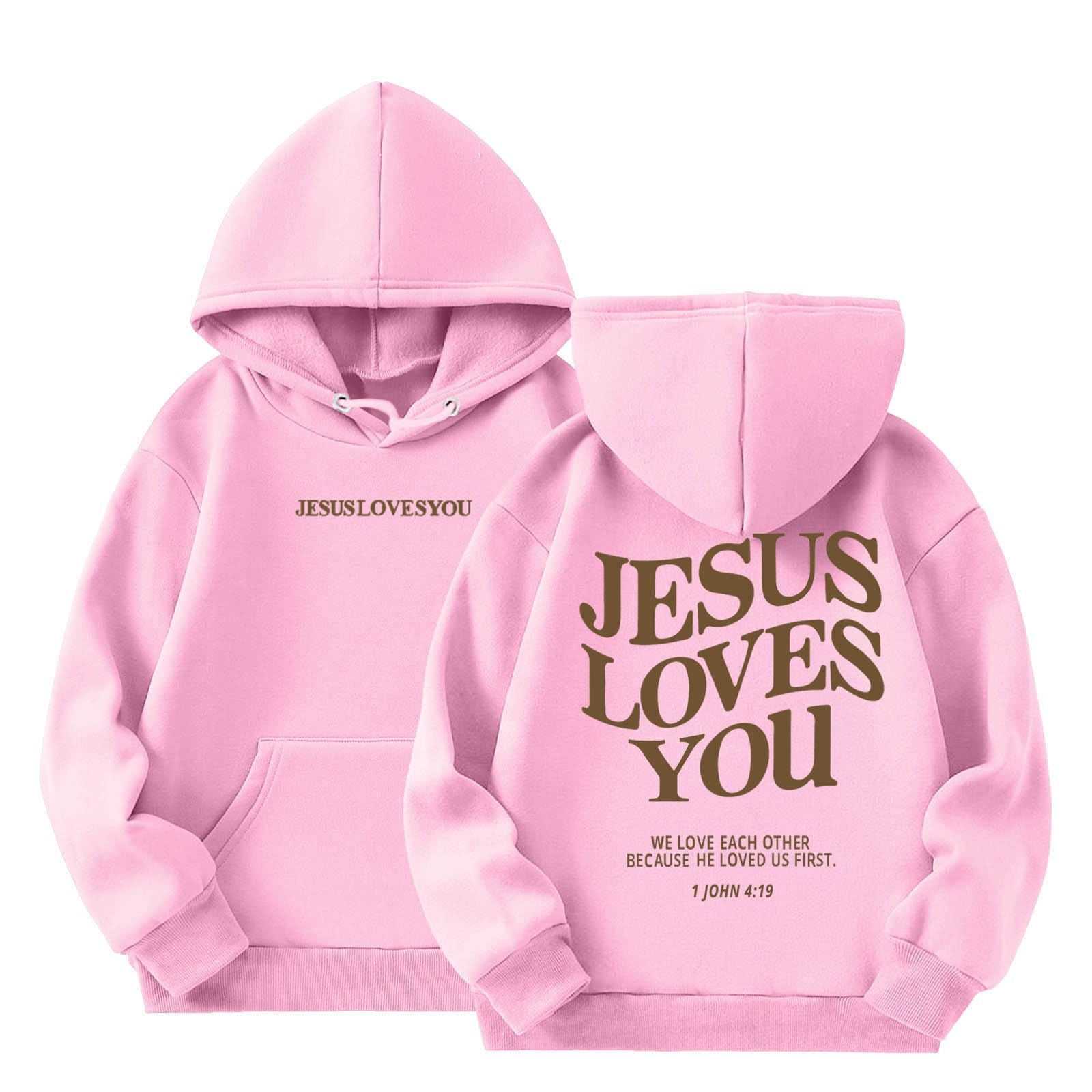 Kids Boys Girls JESUS LOVES YOU print Hooded Sweatshirts Long Sleeve Comfy Pullover Sweatshirt Tops Winter Fall Clothes Pink 6-7 Years clearance