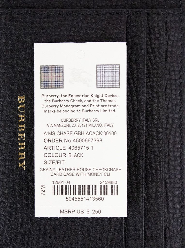 Burberry House Check Chase Black Leather Money Card Case