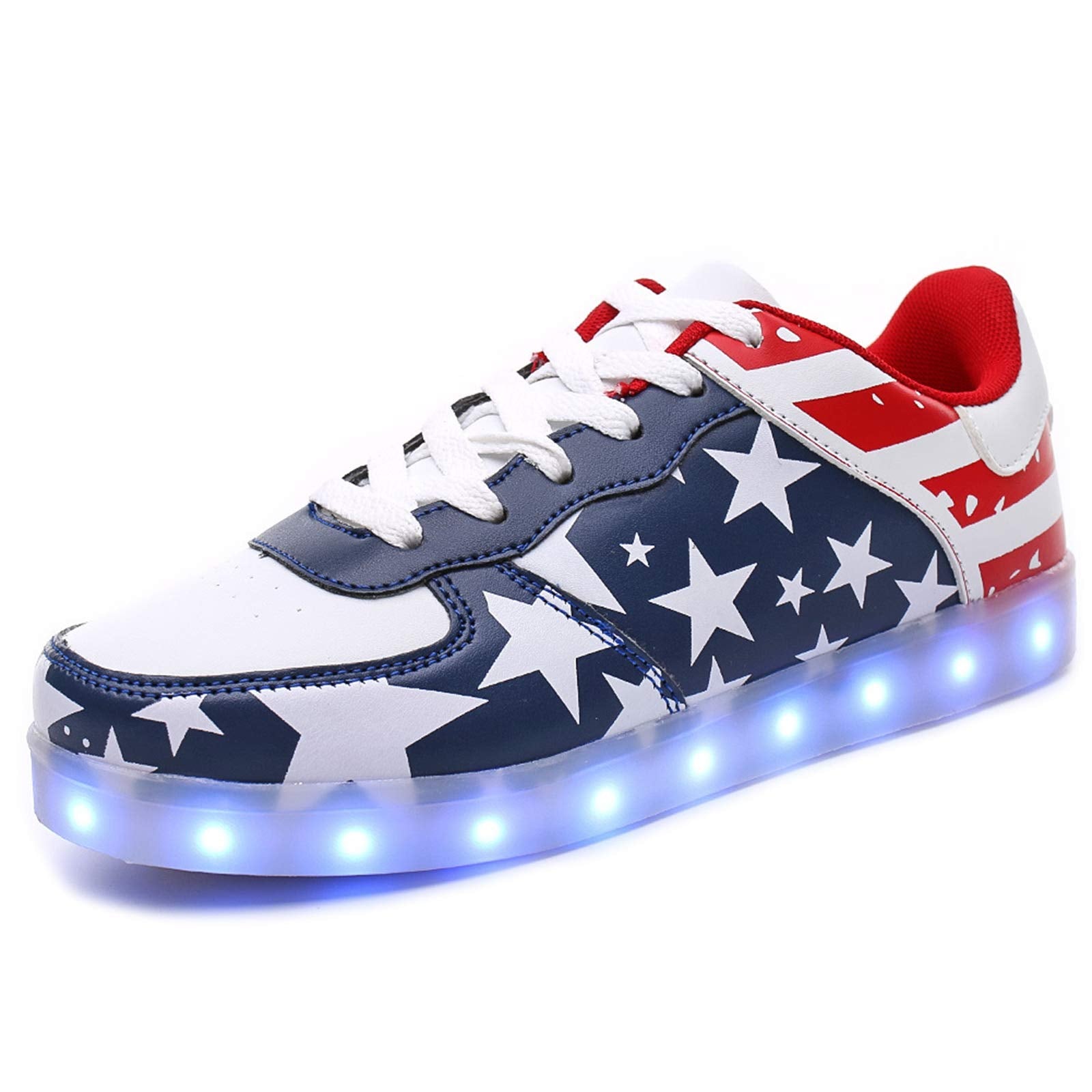 LED Light Up Shoes for Men Women USA Patriotic America Flag Fashion Sneakers (Men 9.5/ women 11.5)