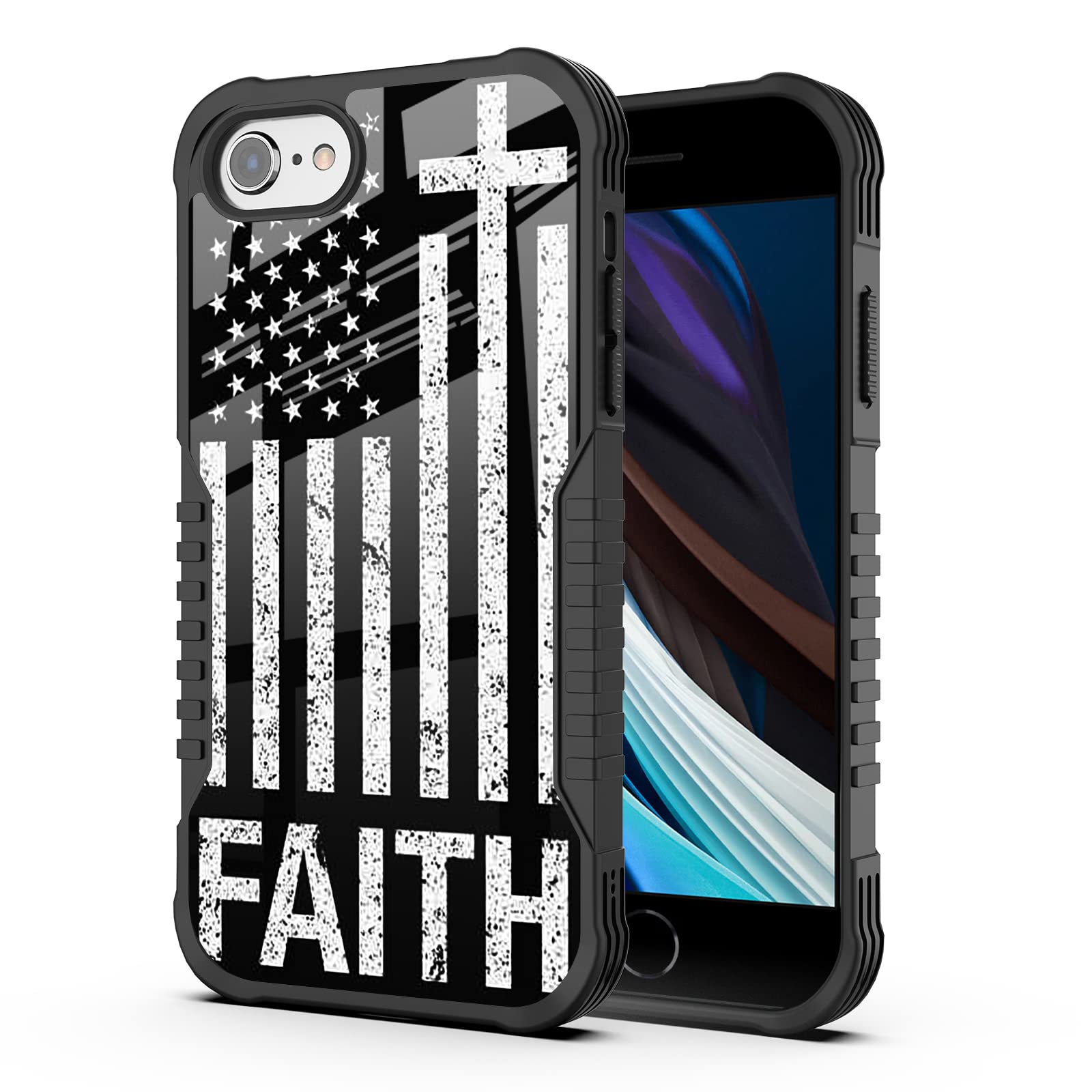 iPhone SE 2022 2020 Case American Flag Jesus Cross Faith Design for Women Men Military Grade Shockproof Bumper Anti-Scratch Acrylic Back Protection Cover for (iPhone SE)3rd/2nd