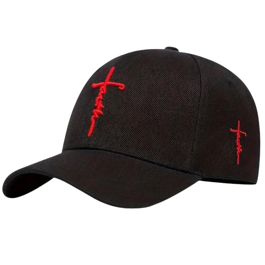 Christian Faith Hat - Proudly Display Your Love and Devotion for Jesus - Comfortable - Adjustable (Black/Red)