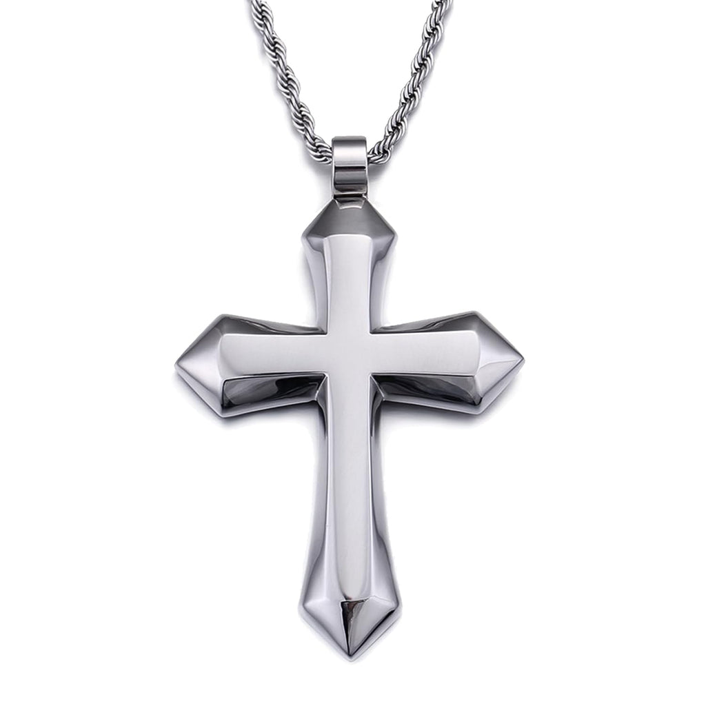 Stainless Steel Jesus Christ Cross Pendant Necklace With Polo Chain silver