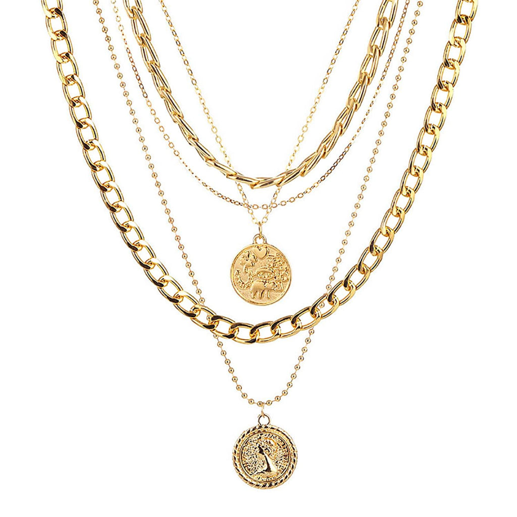 Chunky Gold Necklace for Women Gold Pirate Necklace Gold Layered Link Chain Jewelry for Women (A Coin)