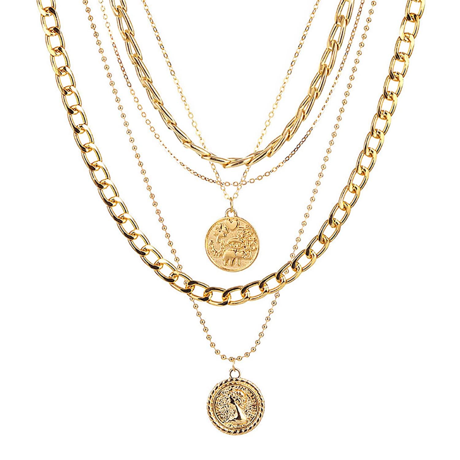 Chunky Gold Necklace for Women Gold Pirate Necklace Gold Layered Link Chain Jewelry for Women (A Coin)