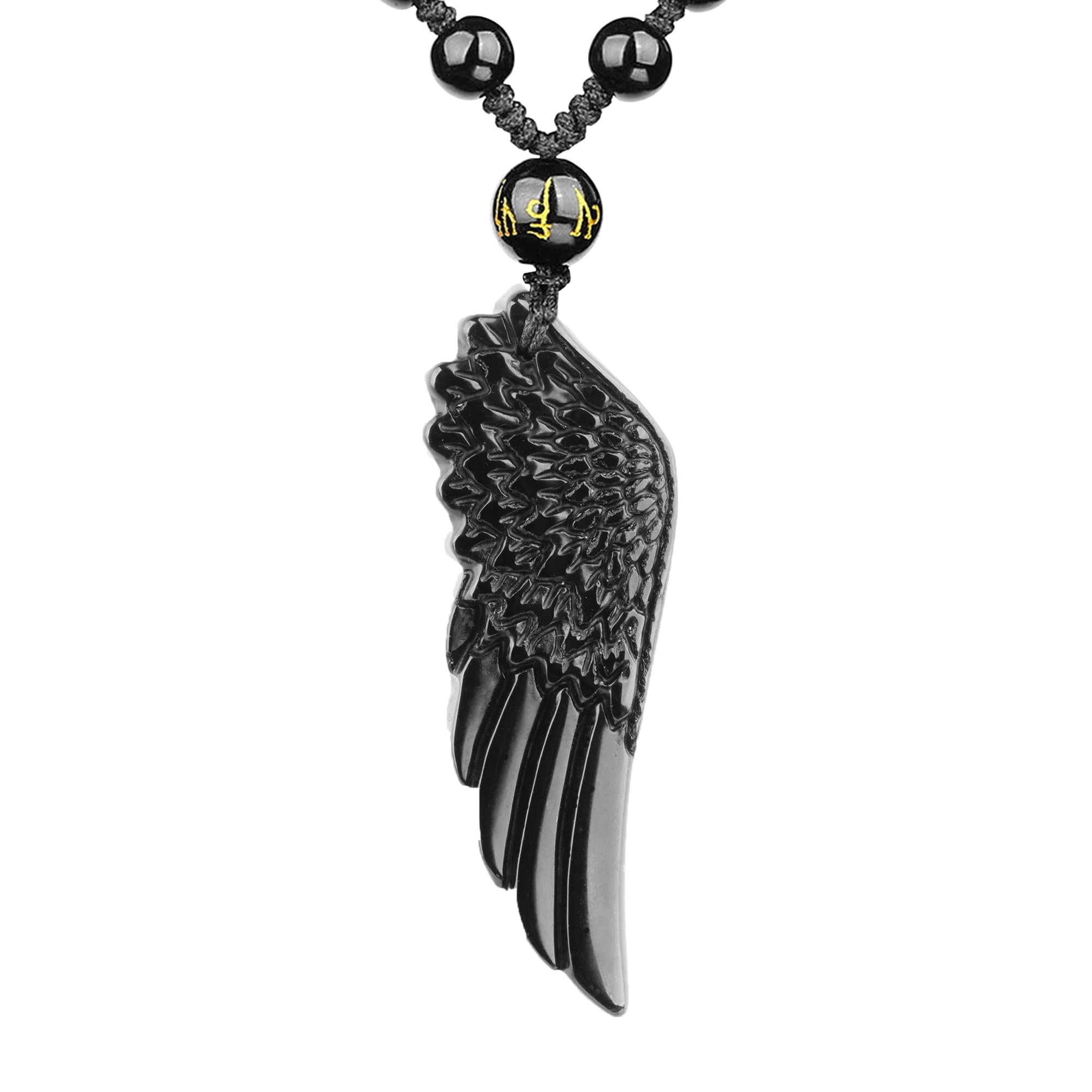 VIKCAUX Black Obsidian Wing Necklace Protection Pendant