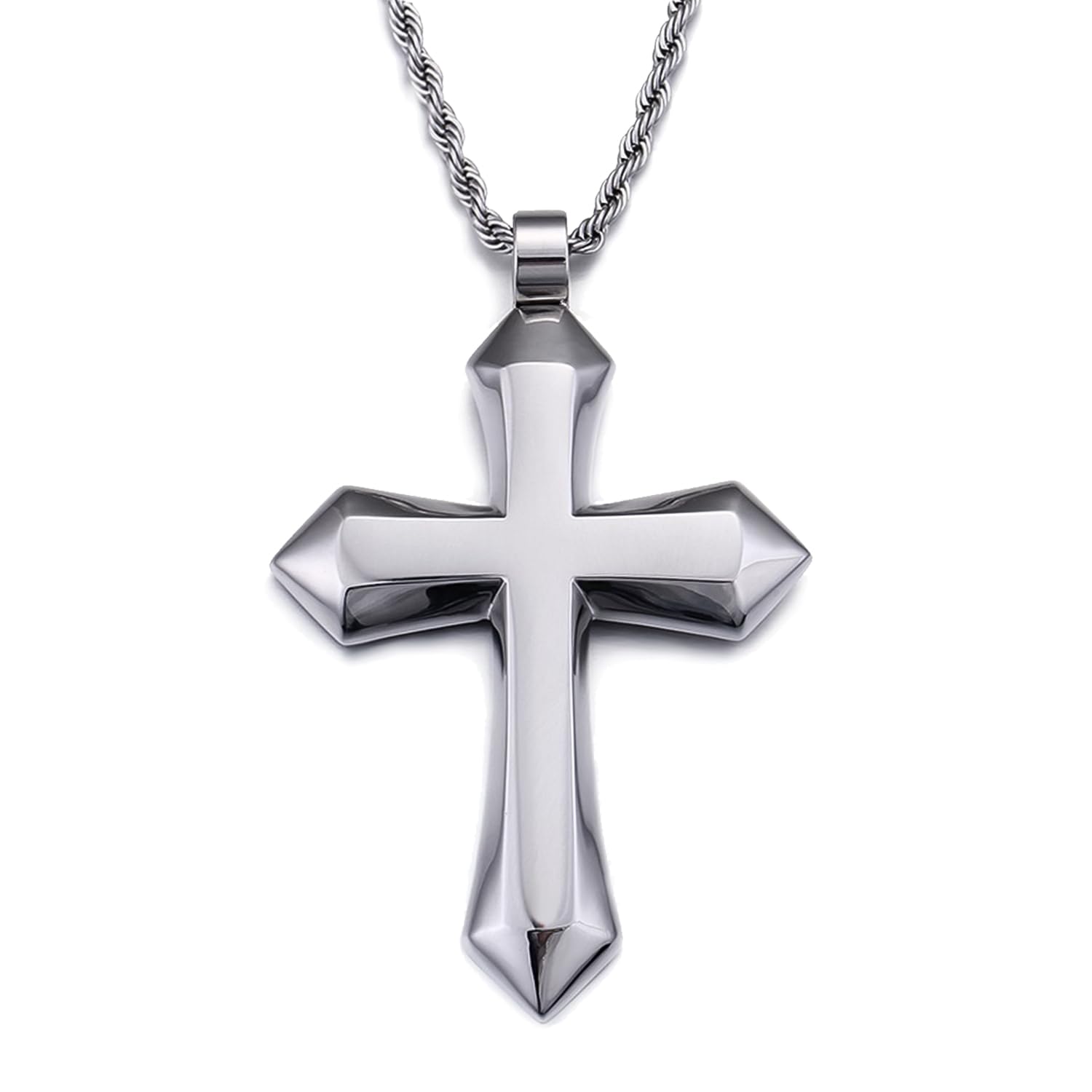 Stainless Steel Jesus Christ Cross Pendant Necklace With Polo Chain silver