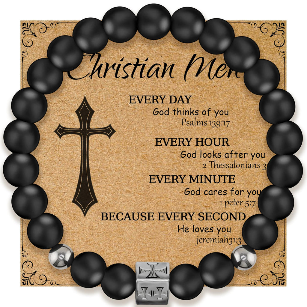 Religious Bracelet (8mm) Black adjustable Beaded Cuff Charm Bracelets for men