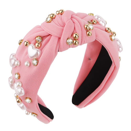 (Brand: BAHABY) Pink Headbands for Women Love Heart Headband Rhinestone Knotted Headband