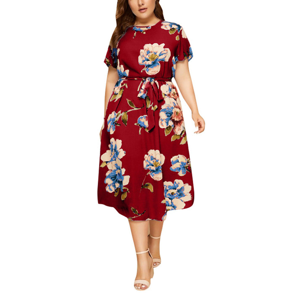 Plus Size Women Boho Vintage Flower Maxi Dress