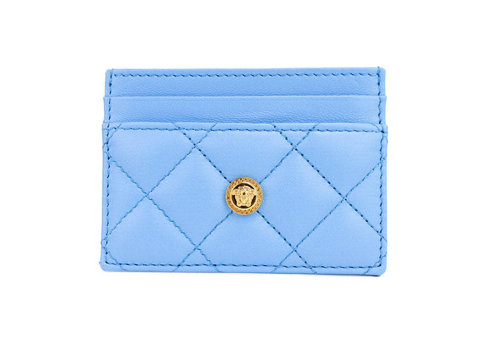 Versace Mini Medusa Blue Quilted Leather Card Case