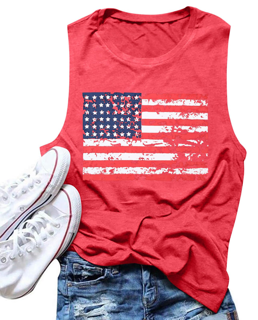 American Flag Print Tank Tops Women USA Stars Stripes Patriotic T Shirt Summer Loose Vest Tees (XL)