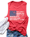 American Flag Print Tank Tops Women USA Stars Stripes Patriotic T Shirt Summer Loose Vest Tees (XL)