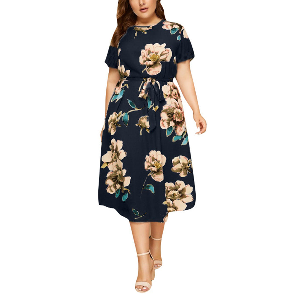 Plus Size Women Boho Vintage Flower Maxi Dress