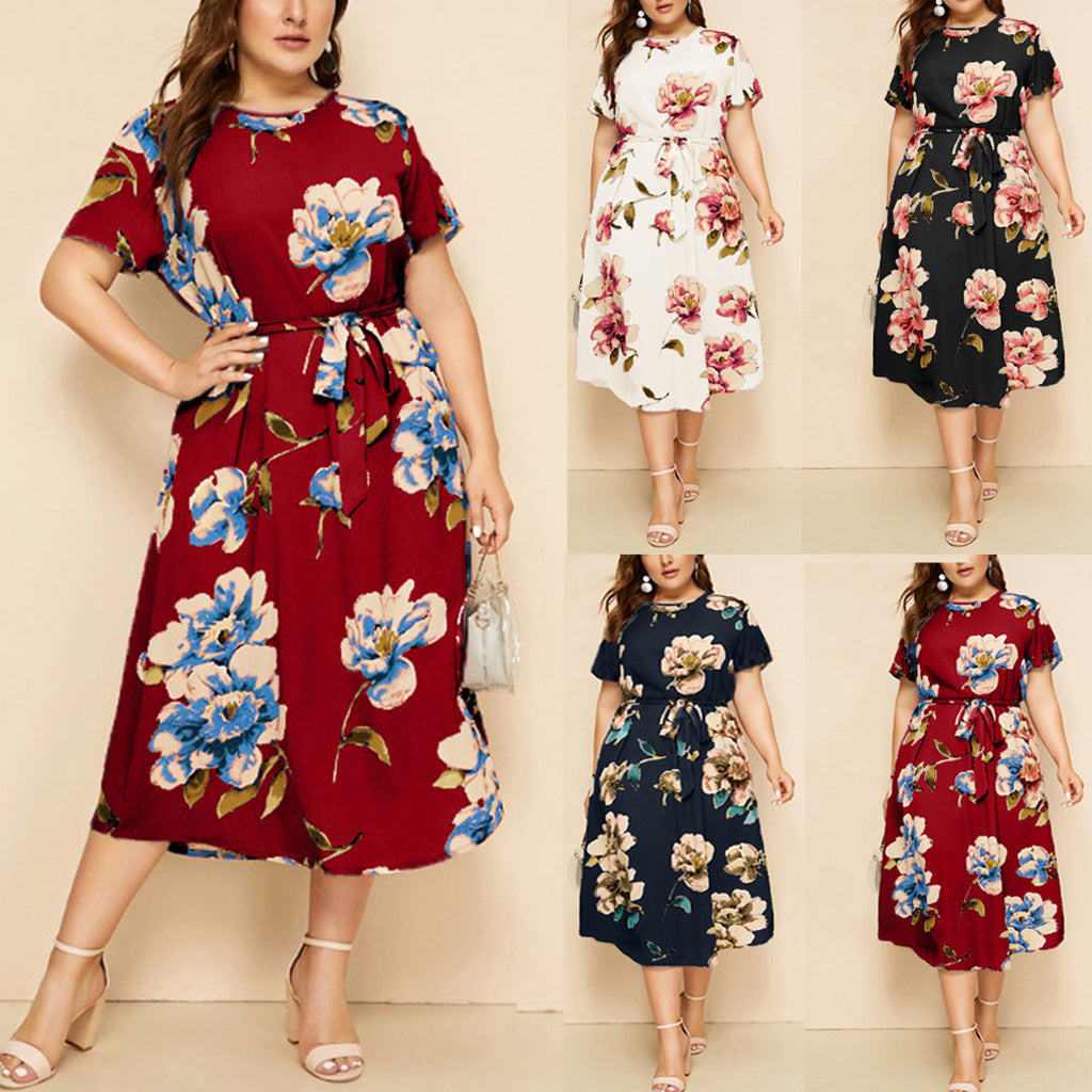Plus Size Women Boho Vintage Flower Maxi Dress