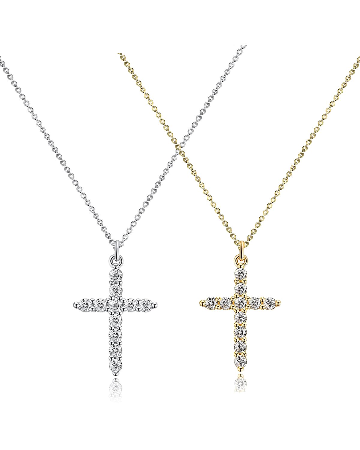 zocare Cross Necklace 2 Set Gold/Silver Cross Pendent Necklace Dainty Cubic Zirconi Gold Plated Necklace Faith Jewelry Religious