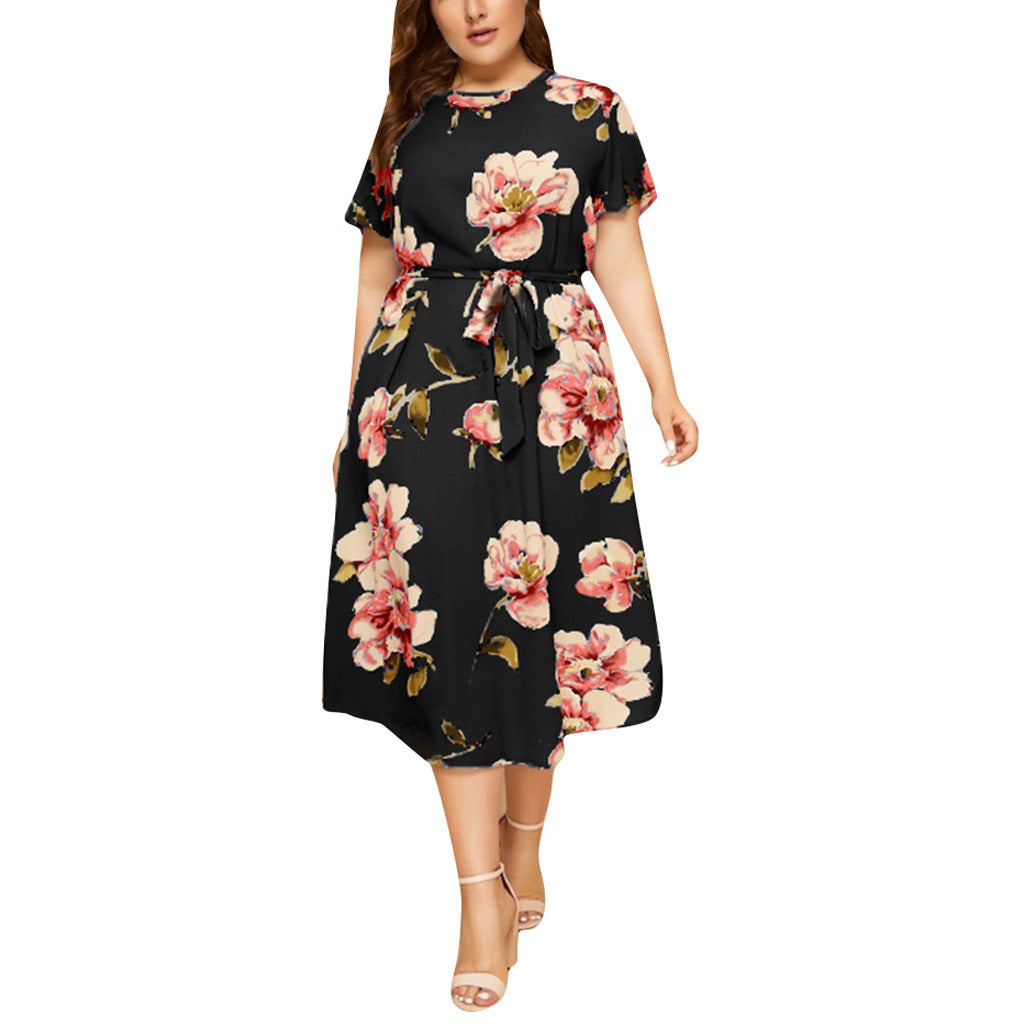 Plus Size Women Boho Vintage Flower Maxi Dress