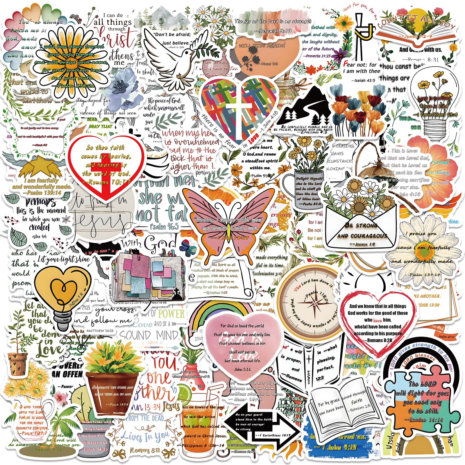 100Pcs Jesus Christian Stickers Bible Verse Faith Stickers Inspirational Decals Stickers for Water Bottles Religious Christian Easter Christmas Gifts for Adults Kids Men and Women