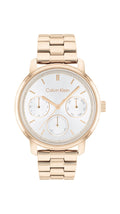 Calvin Klein Womens Ionic Plated Carnation Gold Steel Case Quartz Multifunction Watch with Ionic Plated Carnation Gold Steel Bracelet (Model: 25200178)