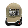 Walk with Jesus | Khaki Christian Hat (One Size) Adjustable Velcro Strap Baseball Cap