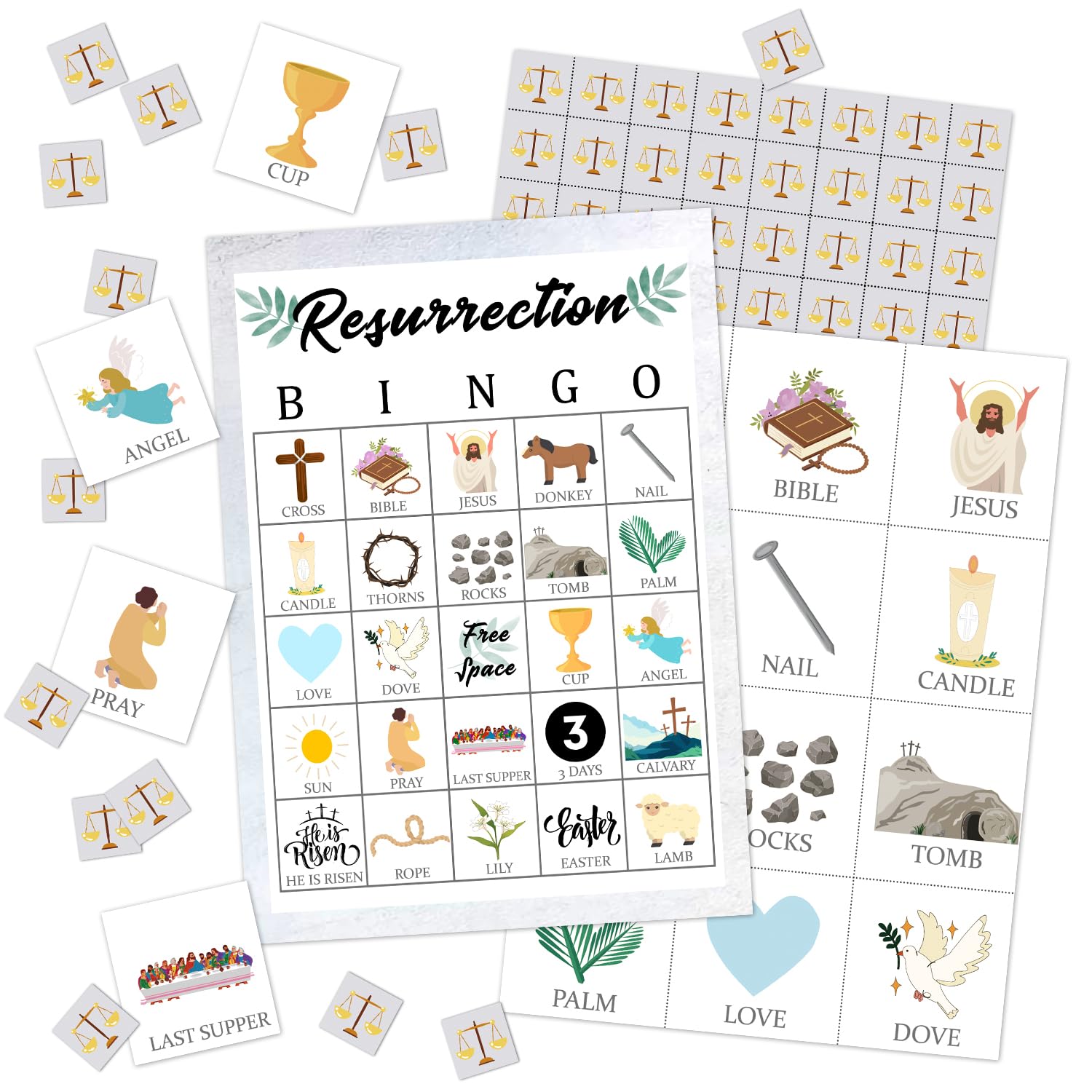 Bible Bingo Game 24 Players Christian Sunday Church Bingo Cards for Women Men Party Favors for Family Open Day Friends Holiday Party Activities Supplies Party Decoration Bingo Game- JK0104