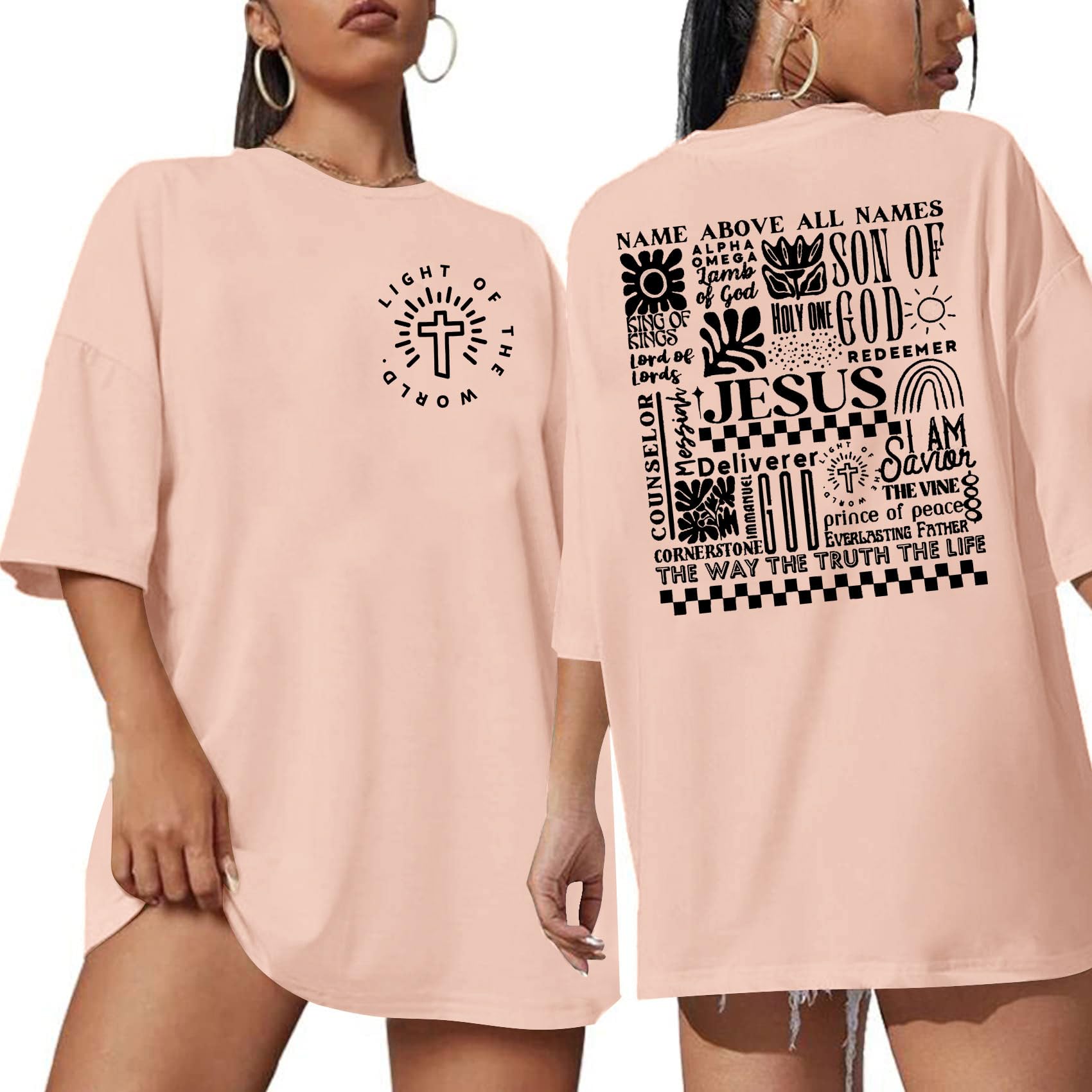 Christian Oversized Shirts Women Jesus: Faith Tshirt Bible Verse Shirts God Religious Tee Christian Inspirational Tops Pink (2XL)