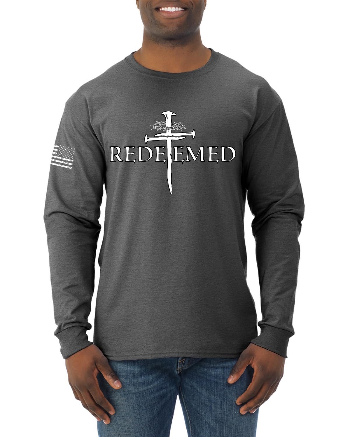 Redeemed Cross (Jesus) Long Sleeve Shirt Heather Black (XL)