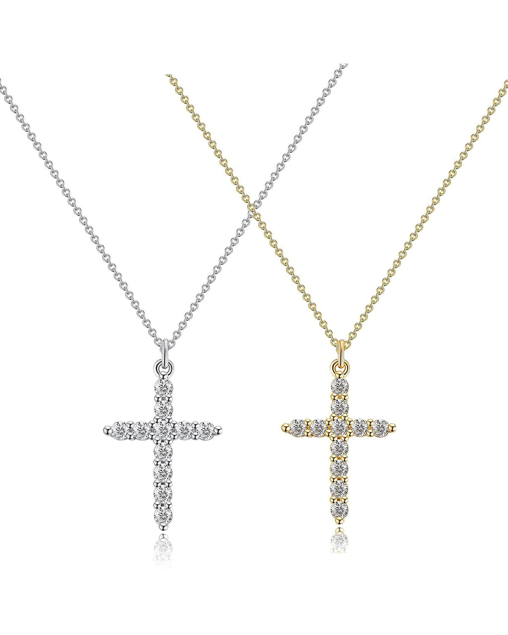 zocare Cross Necklace 2 Set Gold/Silver Cross Pendent Necklace Dainty Cubic Zirconi Gold Plated Necklace Faith Jewelry Religious