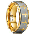 King Will 8mm Tungsten Wedding Band Ring for Men Women Lords Prayer Cross Ring Silver and Gold Wedding Band Bible Engraved Rings High Polished Size 11.5