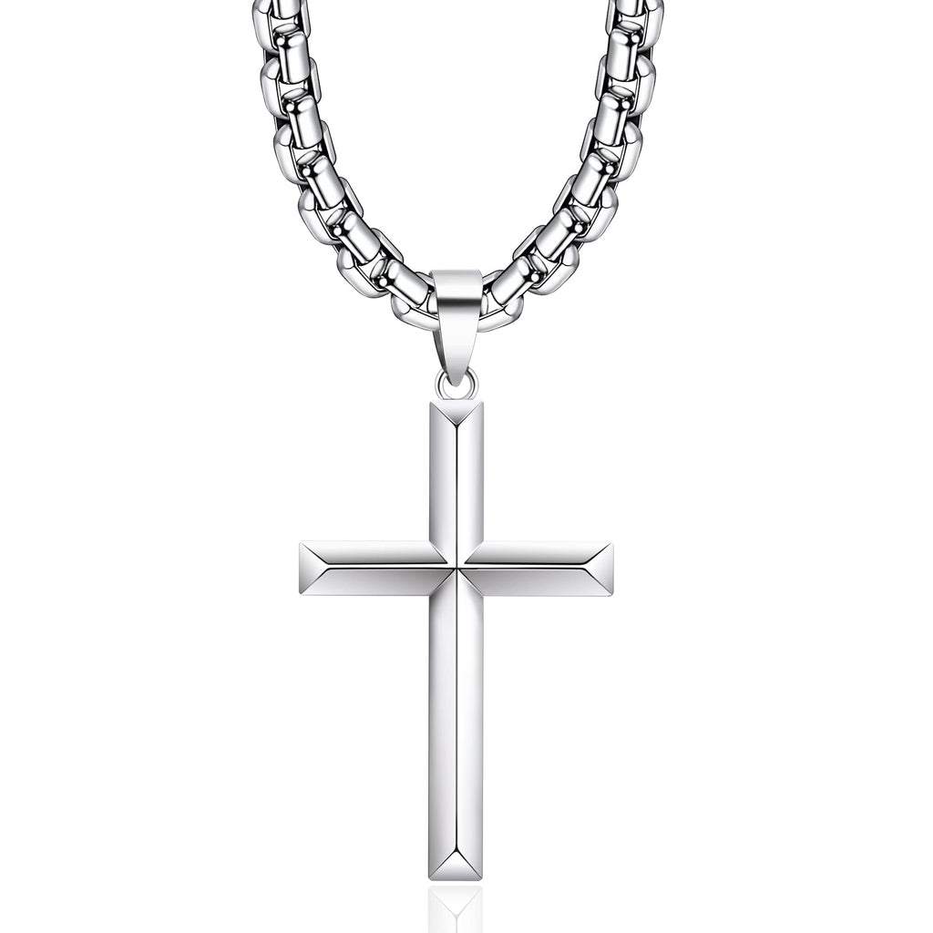 Idemana 925 Sterling Silver Cross Necklace for Men Women with 4mm Durable Stainless Steel Rolo Chain Necklace 18K Plated Cross Pendant Necklace Jewelry 18 Inch
