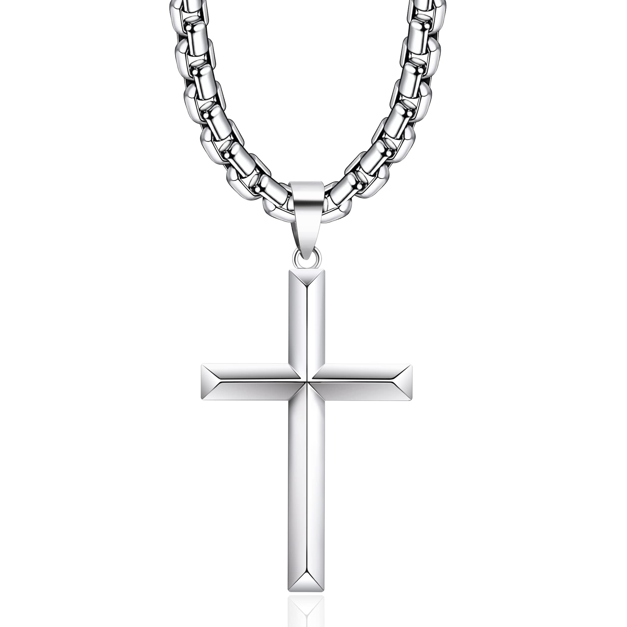 Idemana 925 Sterling Silver Cross Necklace for Men Women with 4mm Durable Stainless Steel Rolo Chain Necklace 18K Plated Cross Pendant Necklace Jewelry 18 Inch