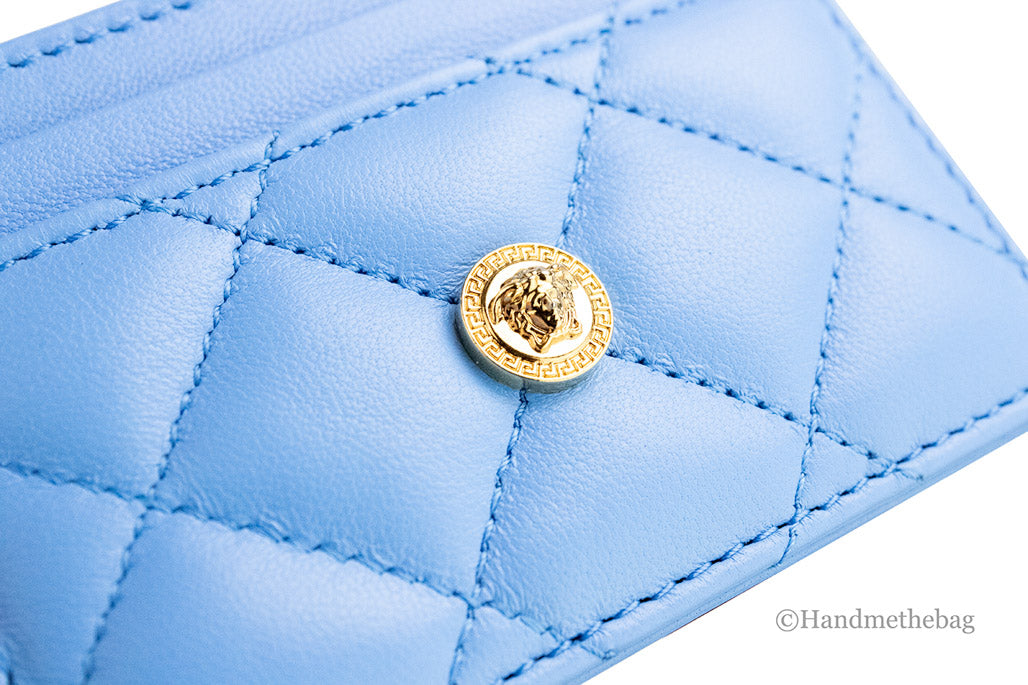 Versace Mini Medusa Blue Quilted Leather Card Case