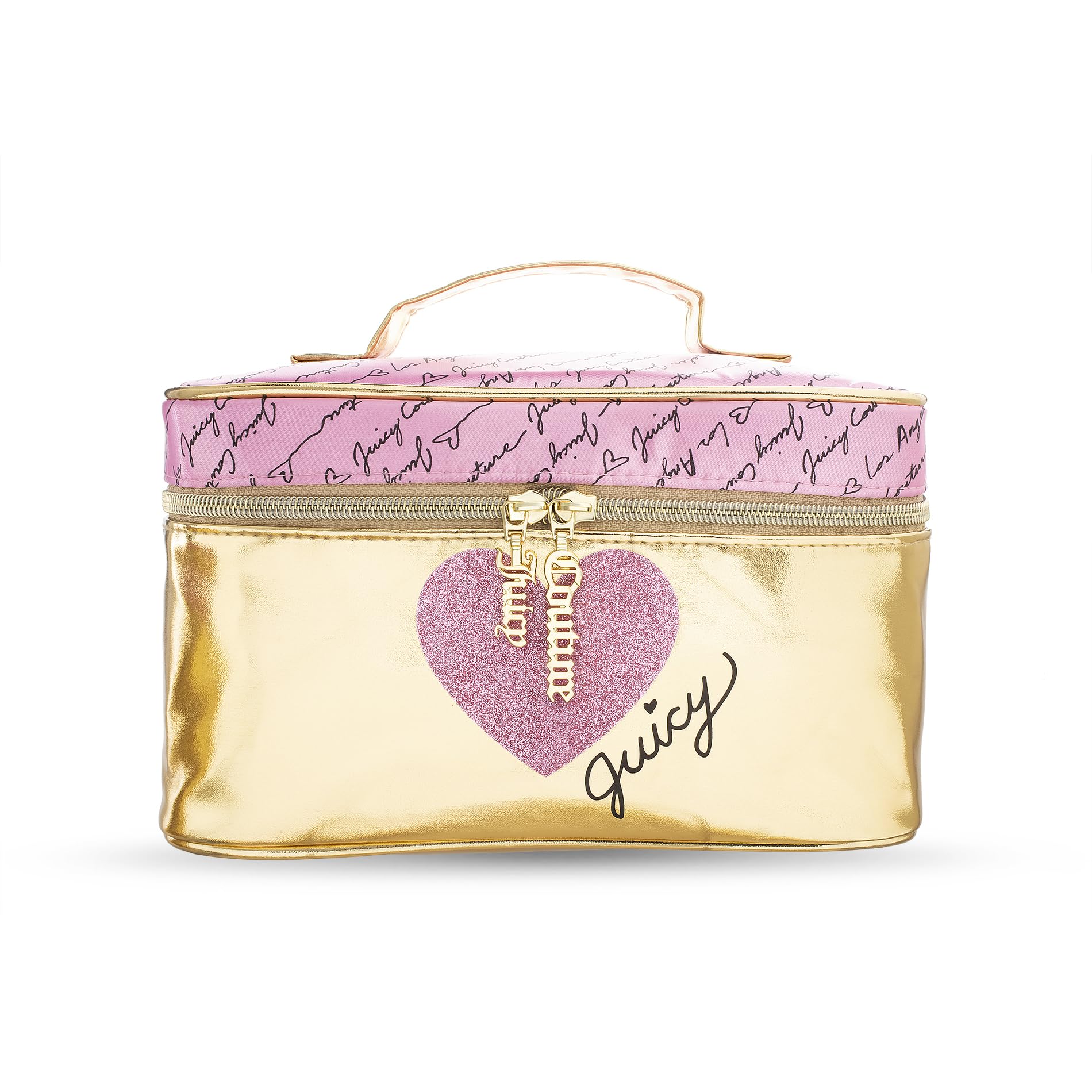 Juicy Couture Womens Cosmetics Bag - Travel Makeup and Toiletries Train Case Organizer Metallic Gold