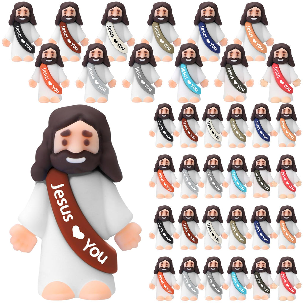 25 Pcs Little Jesus Figures Original Design Jesus Love You Mini Rubber Jesus Toys to Hide and Seek Religious Party Favors