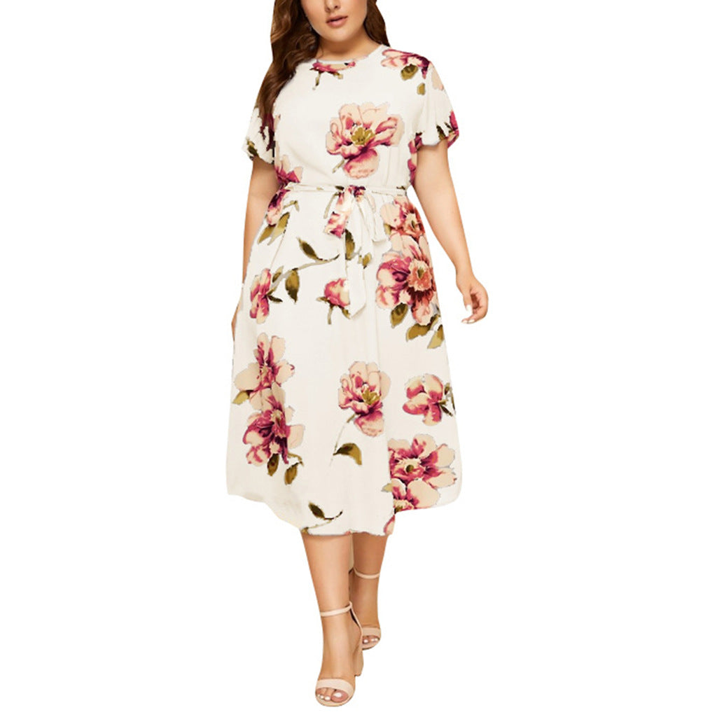 Plus Size Women Boho Vintage Flower Maxi Dress