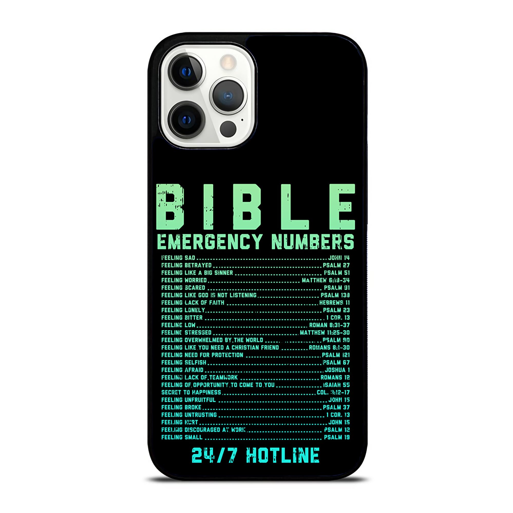 Bible Emergency Numbers Verse God Jesus Faith Christian Design Case - Compatible with MagSafe 15 Pro Max - Durable Non-Slip TPU Rubber Shockproof Slim Case (MagSafe 14 Pro Max) Black