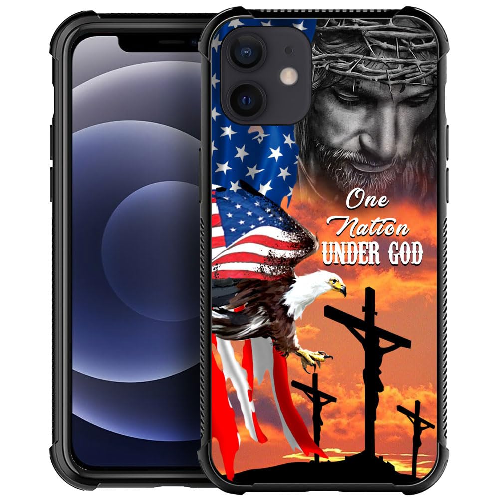 Case Compatible with iPhone 12，H0S Cross American Flag Jesus Eagle Street Fashion Design for Boys Girl Graphic Shockproof Soft Silicone Case for (iPhone 12)