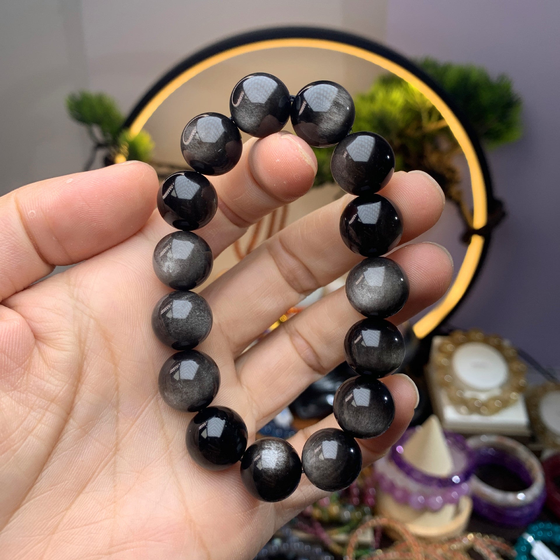 Men's Minimalist Natural Obsidian Bracelet