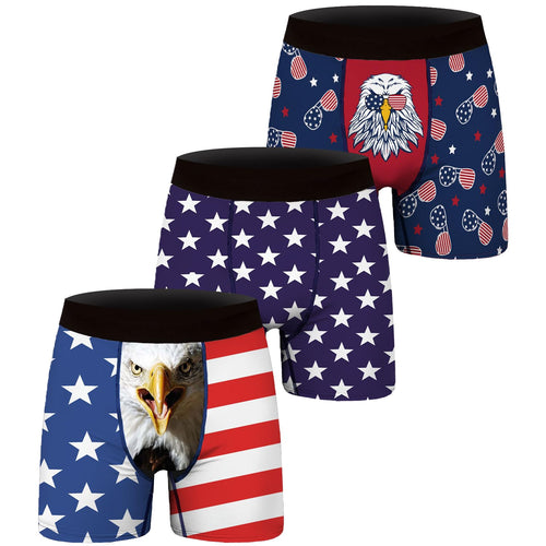 ANGEL CITIZ Mens 3 Pack Boxer Briefs Comfy Breathable Boxer Shorts Novelty Briefs Underpants Wide Waistband Underwear for Men 3P Usa Flag-(XL)