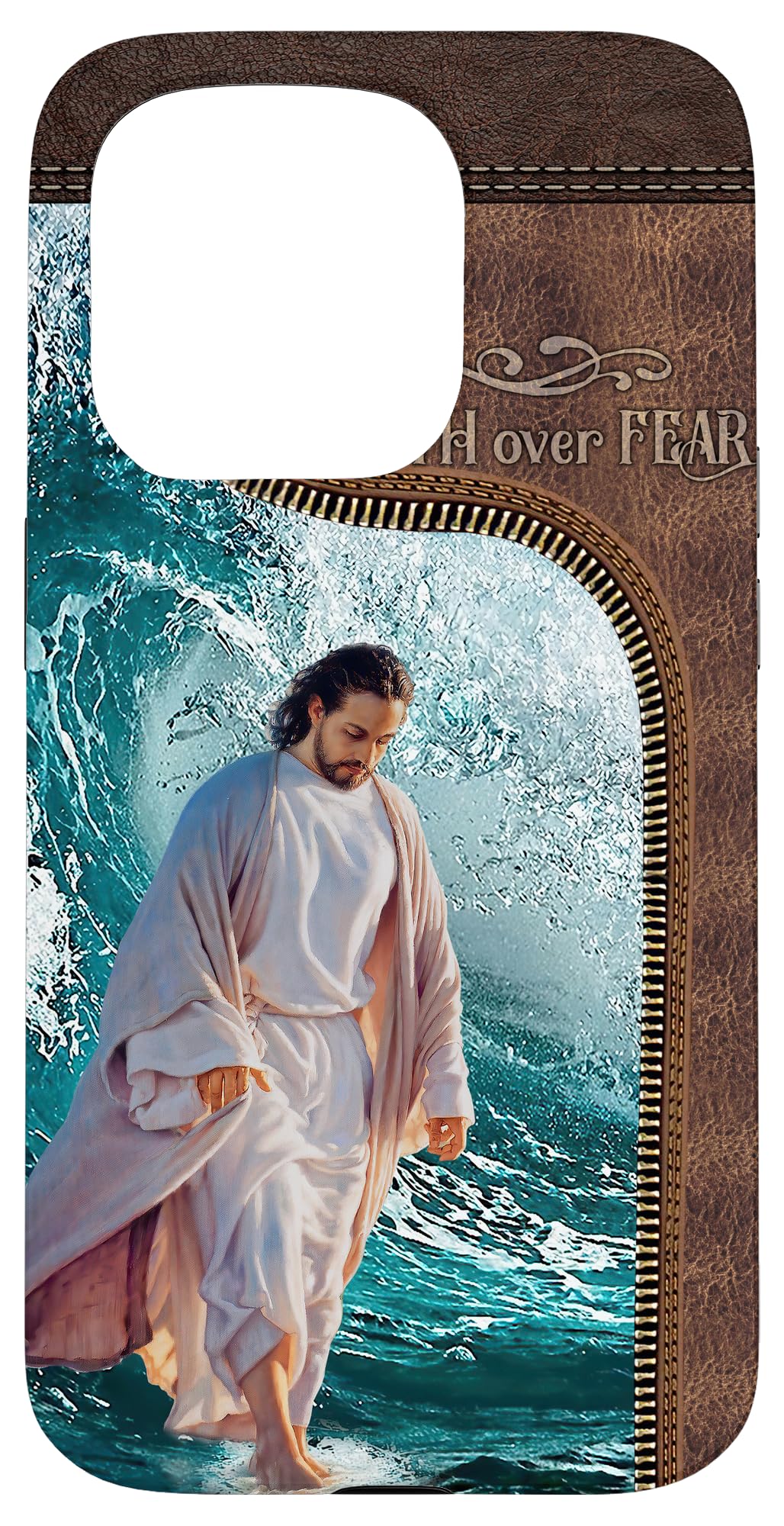 (iPhone 15 Pro) Jesus Faith Over Fear Religious Picture Christian Art Print Case