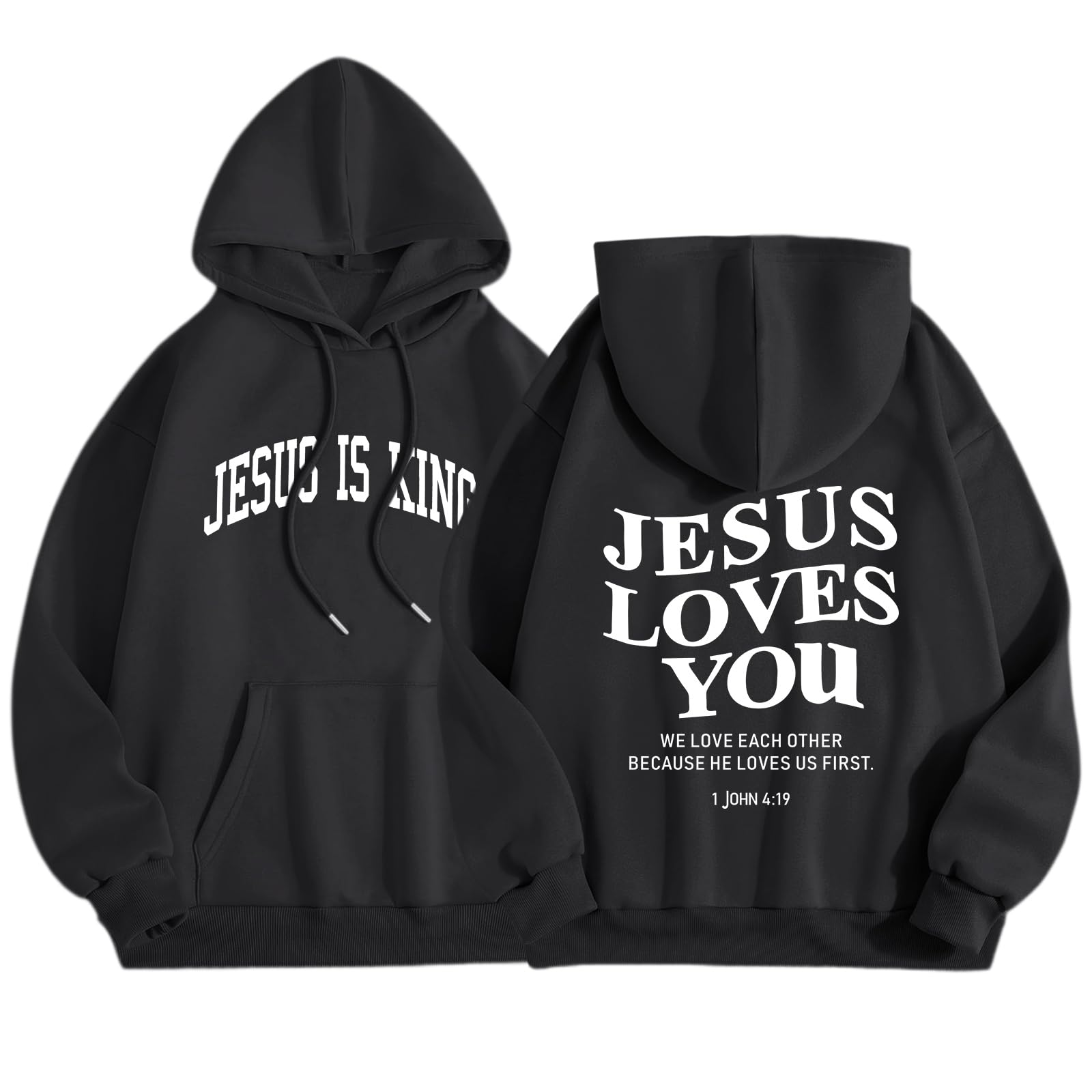 Christian Jesus Loves You Hoodies Women Religious Faith God Jesus Is King Sweatshirts Bible Verse Inspirational Tops (Large)