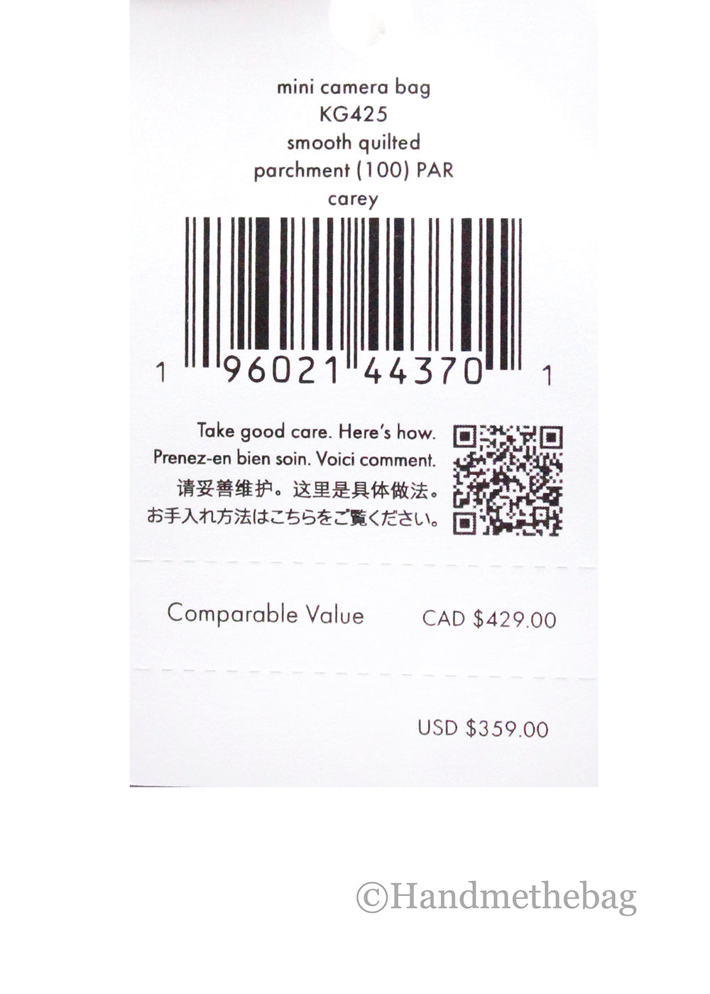 Kate Spade Carey Mini Parchment Quilted Camera Crossbody Bag