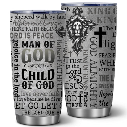 (Brand: ATHAND) Christian Man Of God Bible Verse 20oz Insulated Tumbler | Stainless Steel Vacuum Tumbler Travel Coffee Mugs |