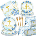 Baptism Plates and Napkins God Bless First Holy Communion Theme Tableware Boy Party Decorations Celebration Disposable PlatesTableclothNapkins and Forks for Religious Baby Shower Supplies