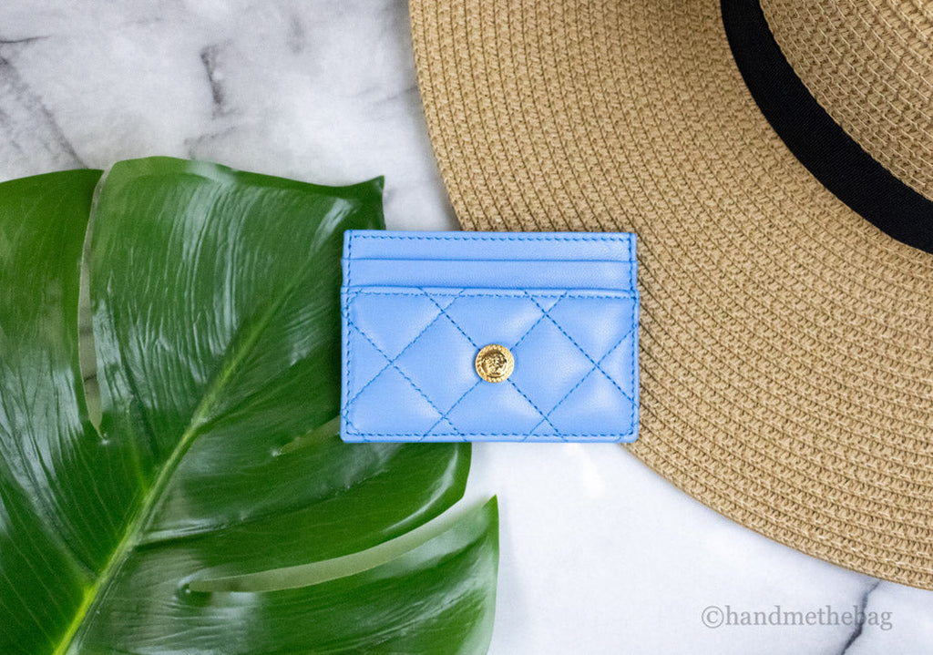Versace Mini Medusa Blue Quilted Leather Card Case