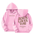 Kids Boys Girls JESUS LOVES YOU print Hooded Sweatshirts Long Sleeve Comfy Pullover Sweatshirt Tops Winter Fall Clothes Pink 6-7 Years clearance