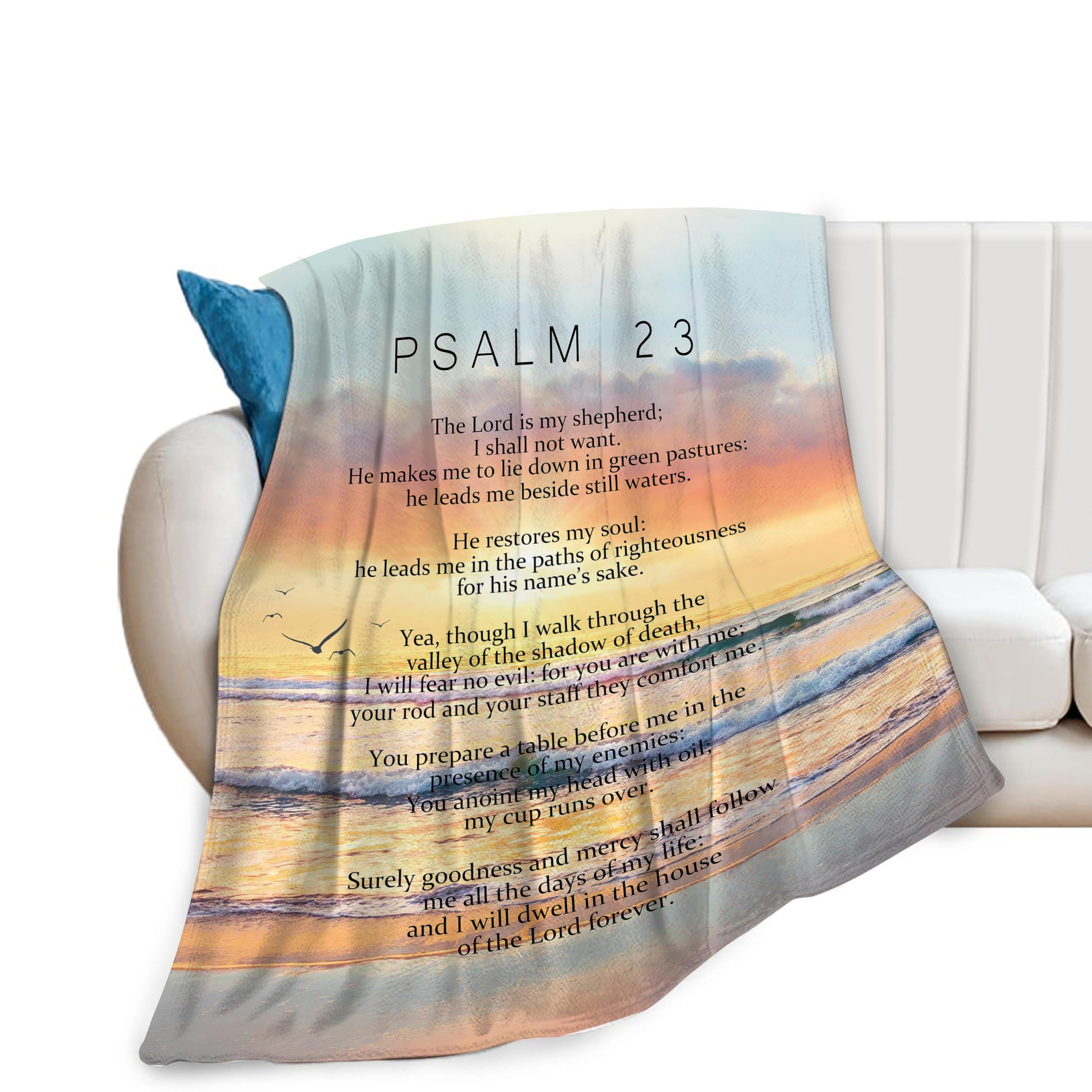 Psalm 23 Blanket Christian Gifts Religious Bible Verse Scripture Throw Blanket Comfy Plush Flannel Fleece Warm Soft Fluffy Fuzzy Blanket for Prayer Women Teens for Bed Sofa Couch 40"X50"