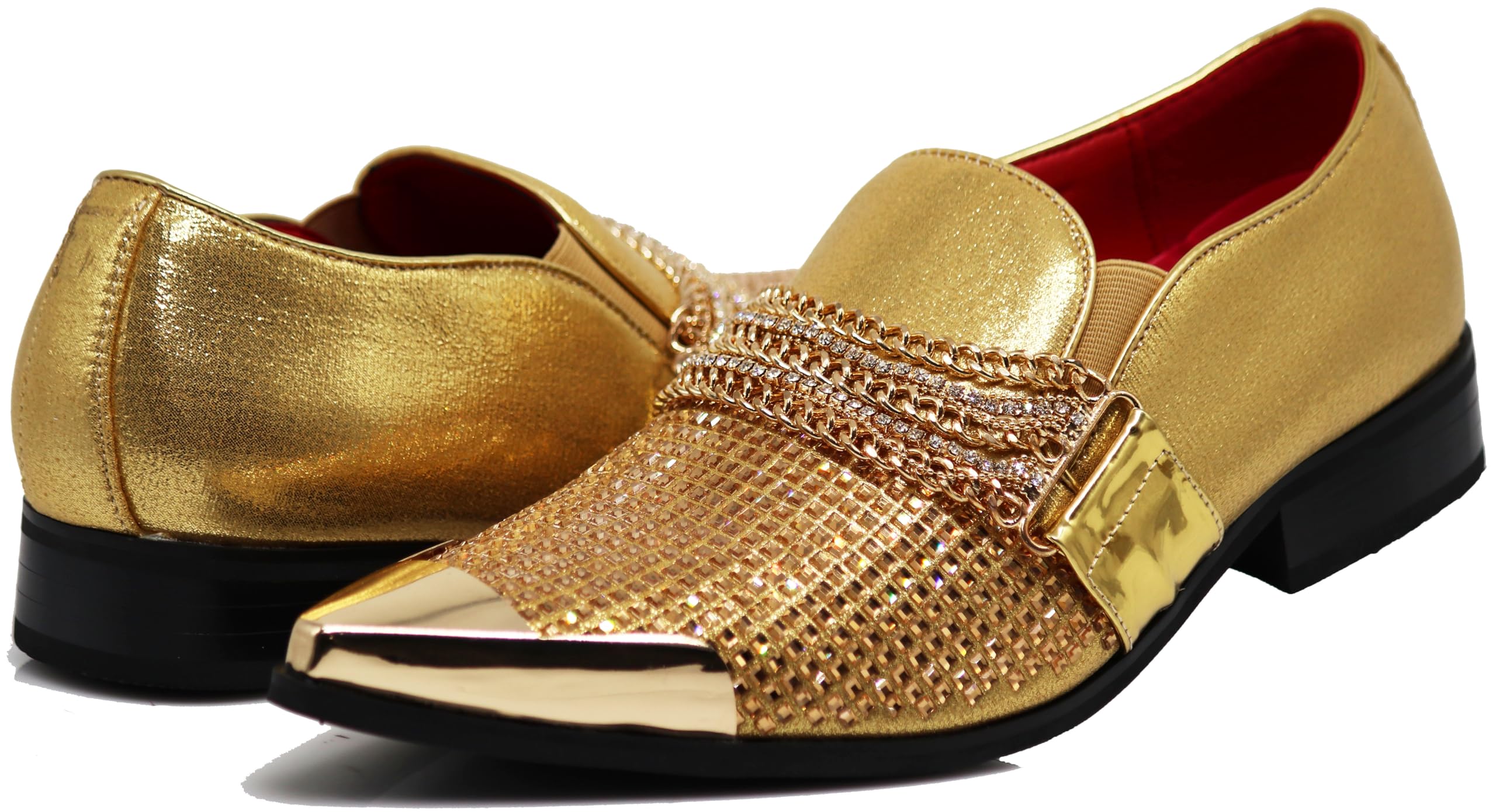 Enzo Romeo Crisino Men Rhinestone Chrome Toe Suede Pointy Buckle Dress Loafer Slip On Shoes (Size 13)