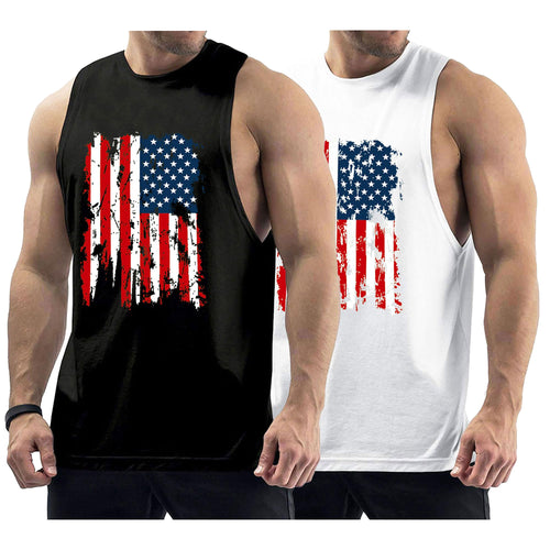 (Brand: InleaderStyle) 2 Pack Workout Tank Tops Sleeveless Gym Muscle Tee Graphic American Flag Shirt (XL)