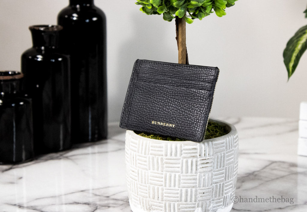 Burberry House Check Chase Black Leather Money Card Case